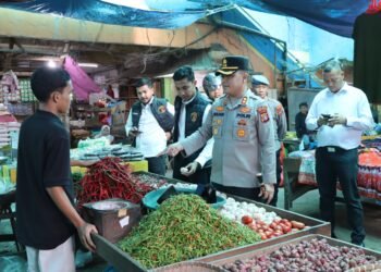 Kapolres Aceh Tamiang Sidak pasar guna memastikan Ketersediaan dan Harga Bahan Pokok Stabil saat Ramadan