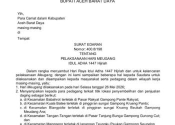 Pemkab Abdya Tetapkan Hari Meugang Idul Adha 1447 H pada 26 Mei 2026