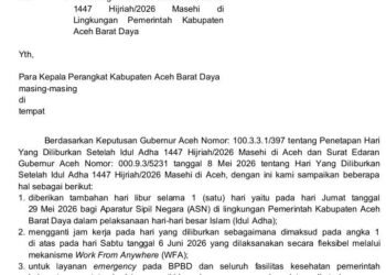 Bupati Abdya Keluarkan Surat Libur Tambahan Setelah Idul Adha